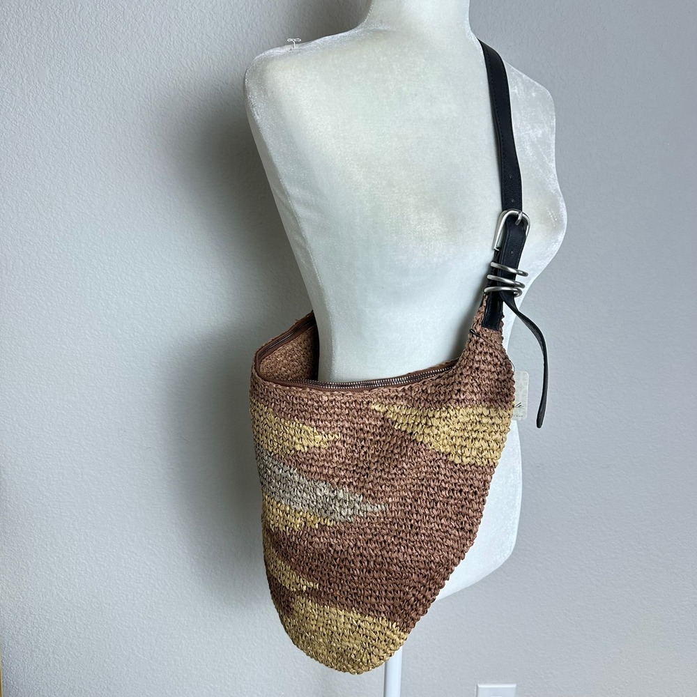 Free People Santorini Straw Tote Bag Neutral Mix Woven Raffia Hobo OB2221606 NEW - Picture 5 of 9